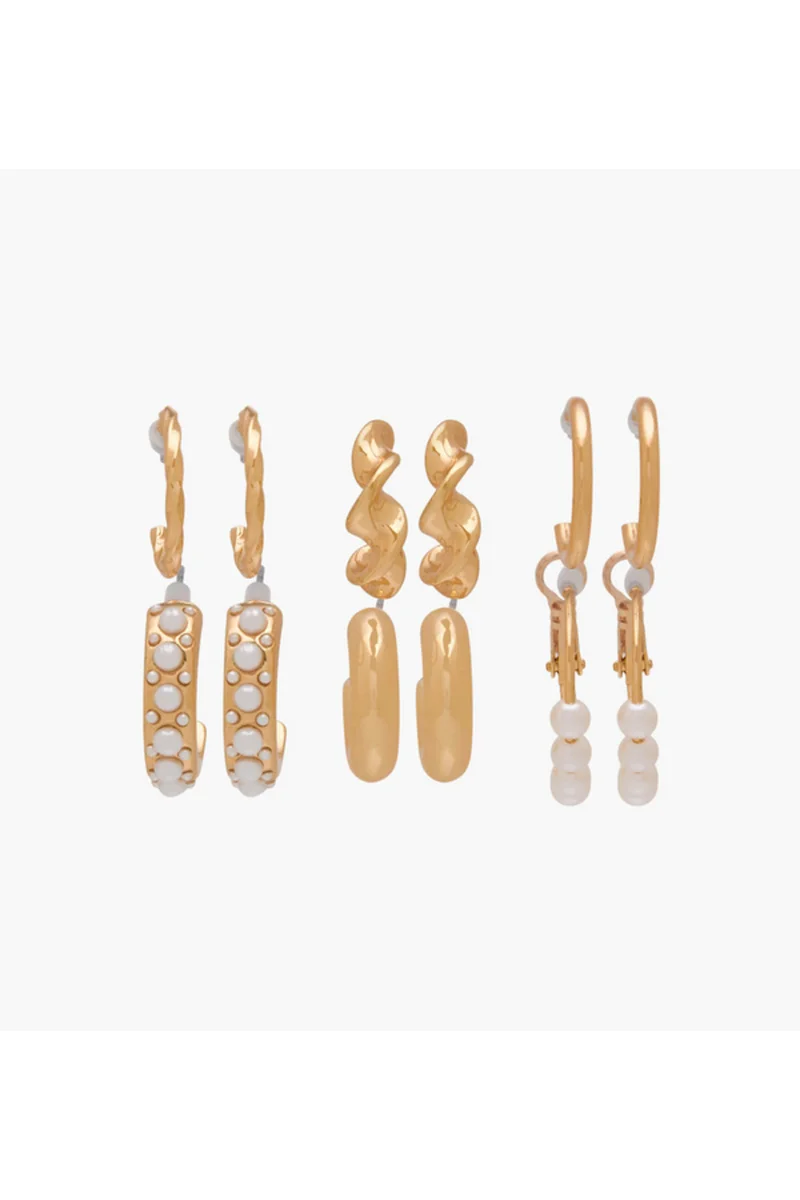لايف ستايل Pack of 6 Gold Tone Assorted Hoop Earrings with Pushback Closure